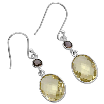 Lemon Quartz Briolette Checker & Smoky Quartz Earrings E-1006 SDE80334