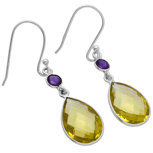 Lemon Quartz Briolette Checker & Amethyst Earrings E-1006 SDE80336