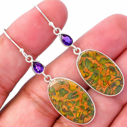 Natural Bamboo Jasper & Amethyst Earrings E-1002 SDE80552