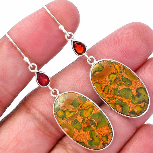 Natural Bamboo Jasper & Garnet Earrings E-1002 SDE80554