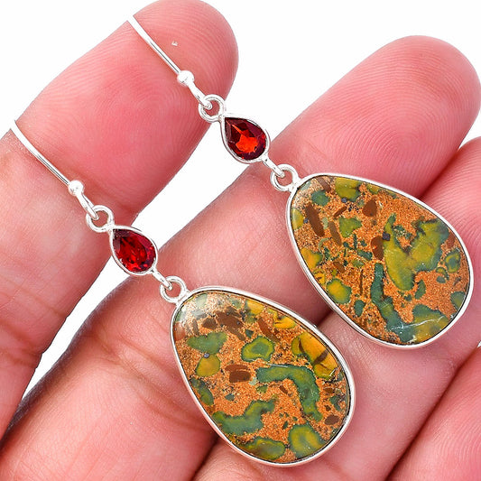 Natural Bamboo Jasper & Garnet Earrings E-1002 SDE80560