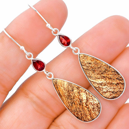 Natural Picture Jasper & Garnet Earrings E-1002 SDE80562