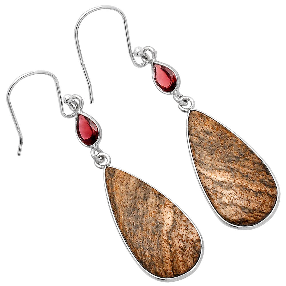 Natural Picture Jasper & Garnet Earrings E-1002 SDE80562