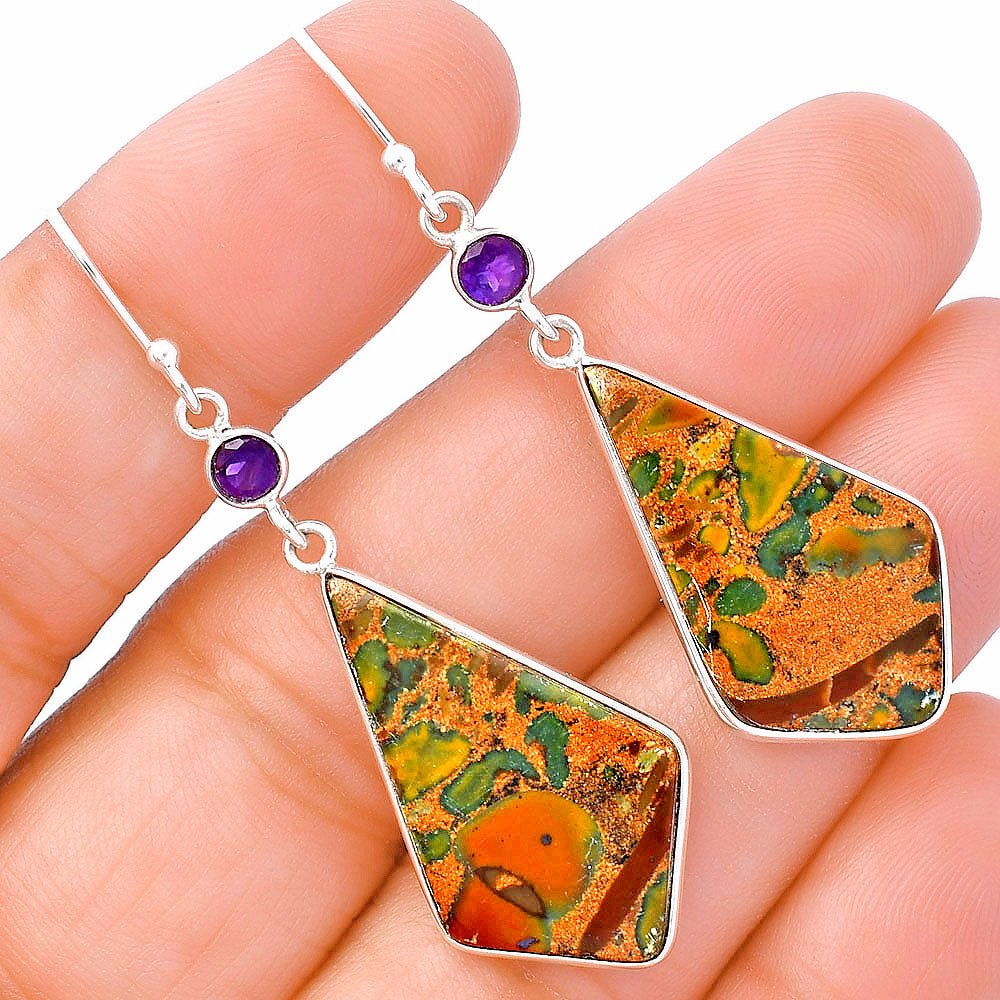 Natural Bamboo Jasper & Amethyst Earrings E-1002 SDE80563