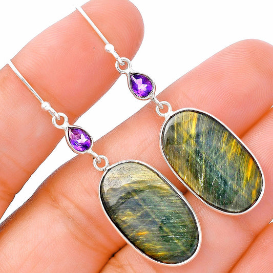Natural Blue Tiger Eye & Amethyst Earrings E-1002 SDE80592