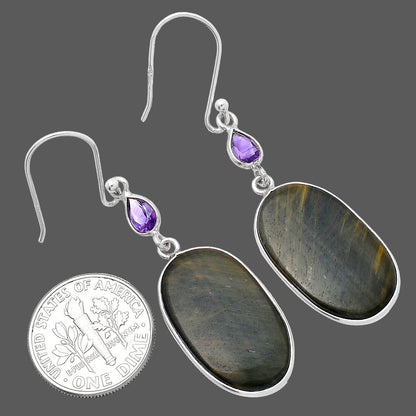 Natural Blue Tiger Eye & Amethyst Earrings E-1002 SDE80592