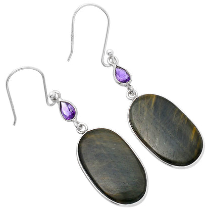Natural Blue Tiger Eye & Amethyst Earrings E-1002 SDE80592