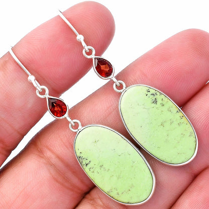 Natural Lemon Chrysoprase & Garnet Earrings E-1002 SDE80615