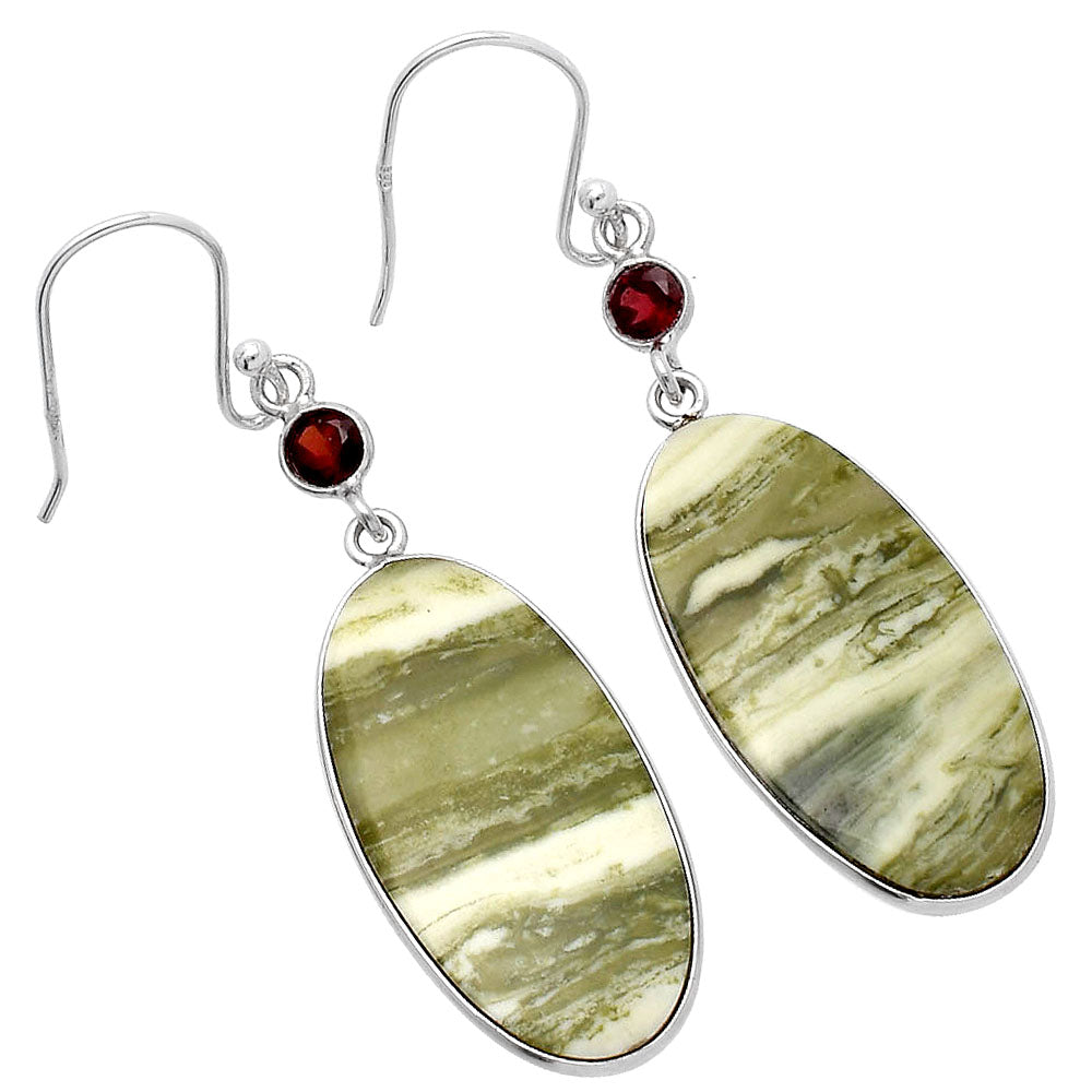 Natural Serpentine & Garnet Earrings E-1002 SDE80621