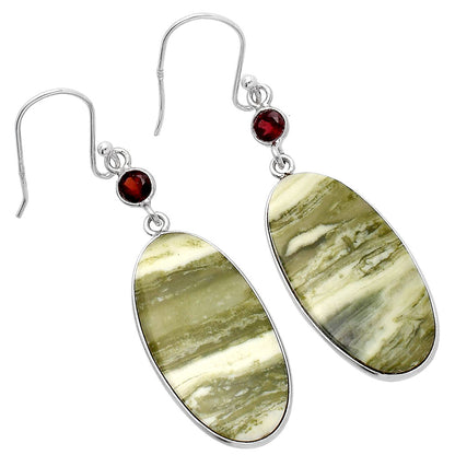 Natural Serpentine & Garnet Earrings E-1002 SDE80621