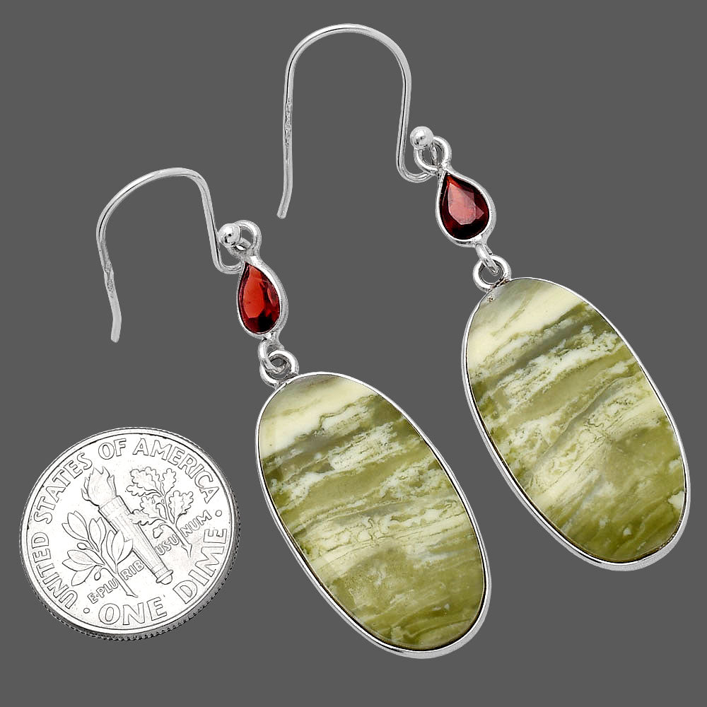 Natural Serpentine & Garnet Earrings E-1002 SDE80624