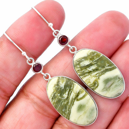 Natural Serpentine & Garnet Earrings E-1002 SDE80625