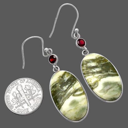 Natural Serpentine & Garnet Earrings E-1002 SDE80625