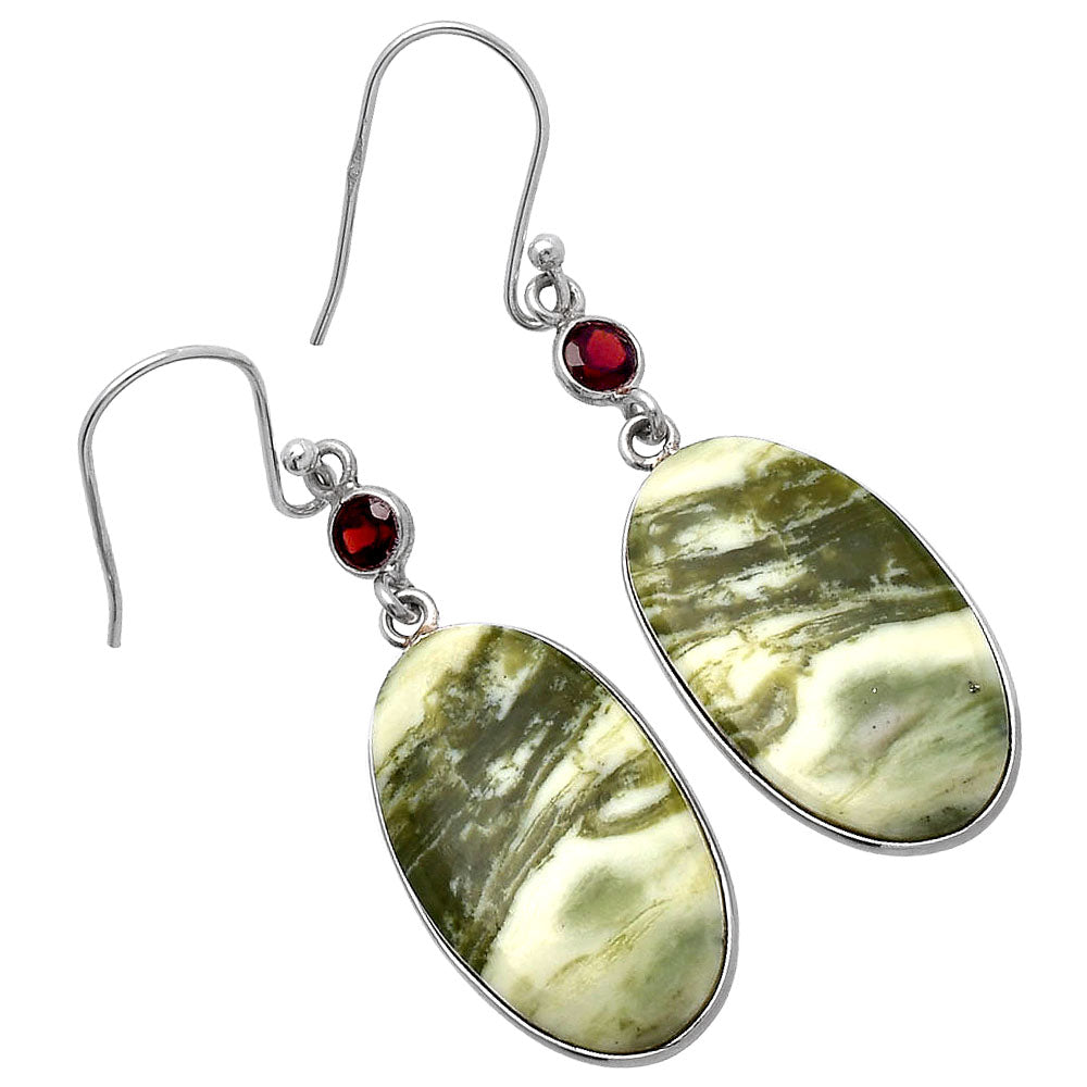 Natural Serpentine & Garnet Earrings E-1002 SDE80625
