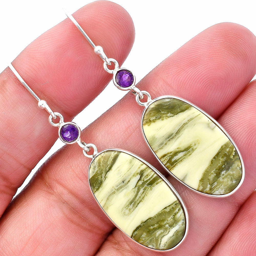 Natural Serpentine & Amethyst Earrings E-1002 SDE80627
