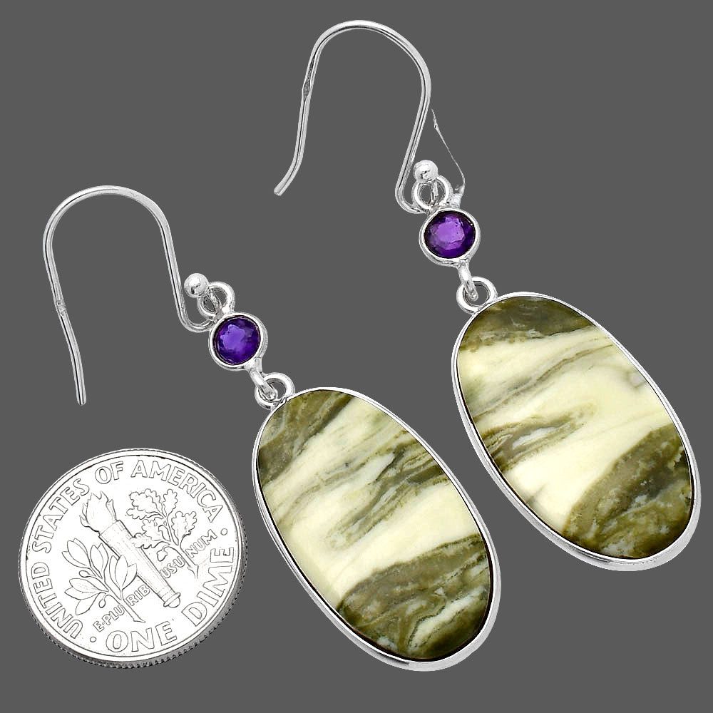 Natural Serpentine & Amethyst Earrings E-1002 SDE80627