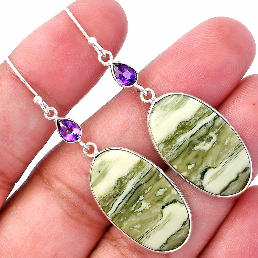Natural Serpentine & Amethyst Earrings E-1002 SDE80629