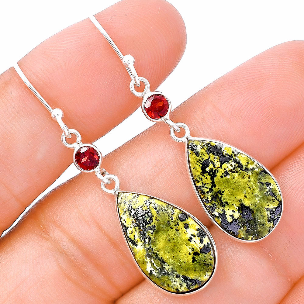 Natural Serpentine & Garnet Earrings E-1002 SDE80635