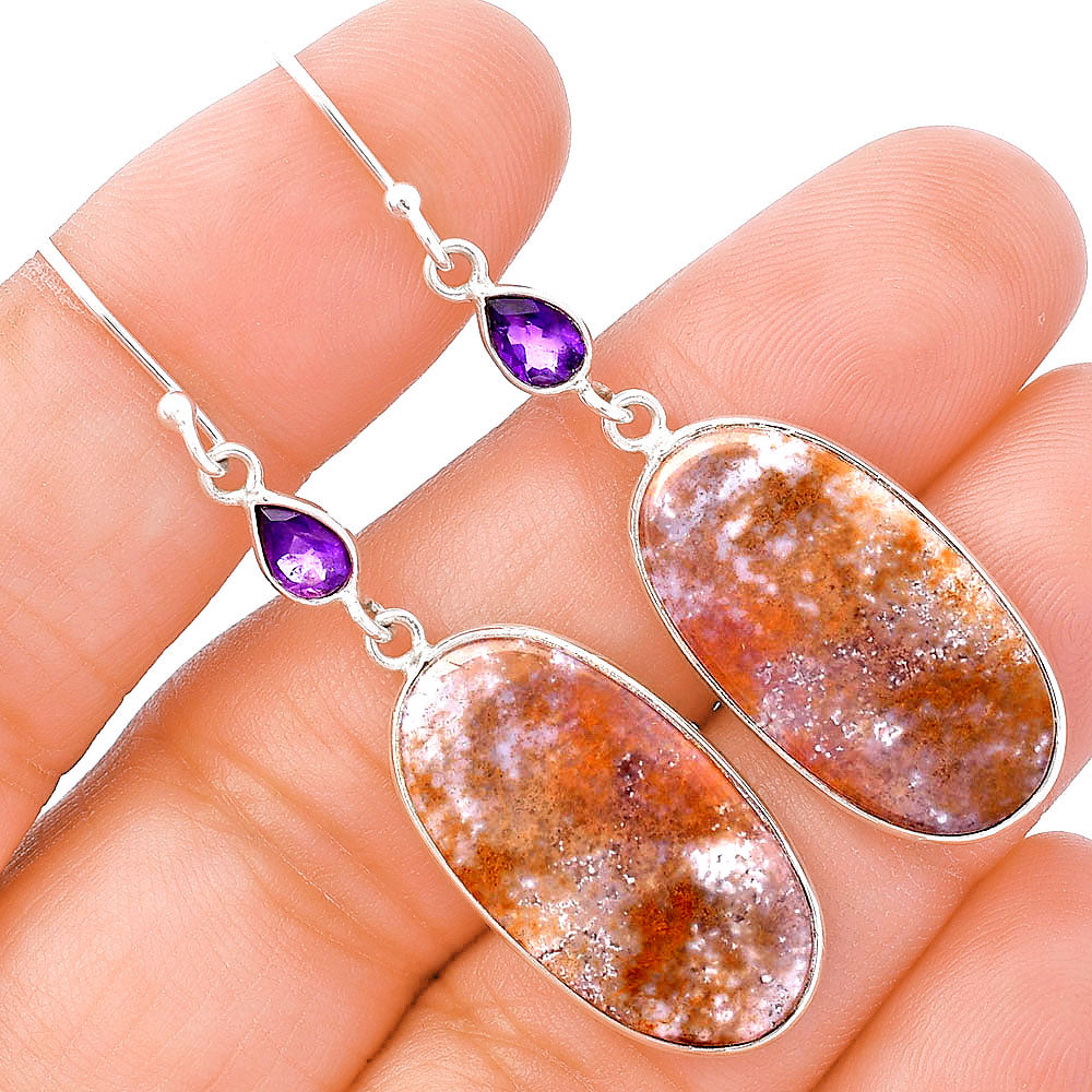 Natural Red Moss Agate & Amethyst Earrings E-1002 SDE80686
