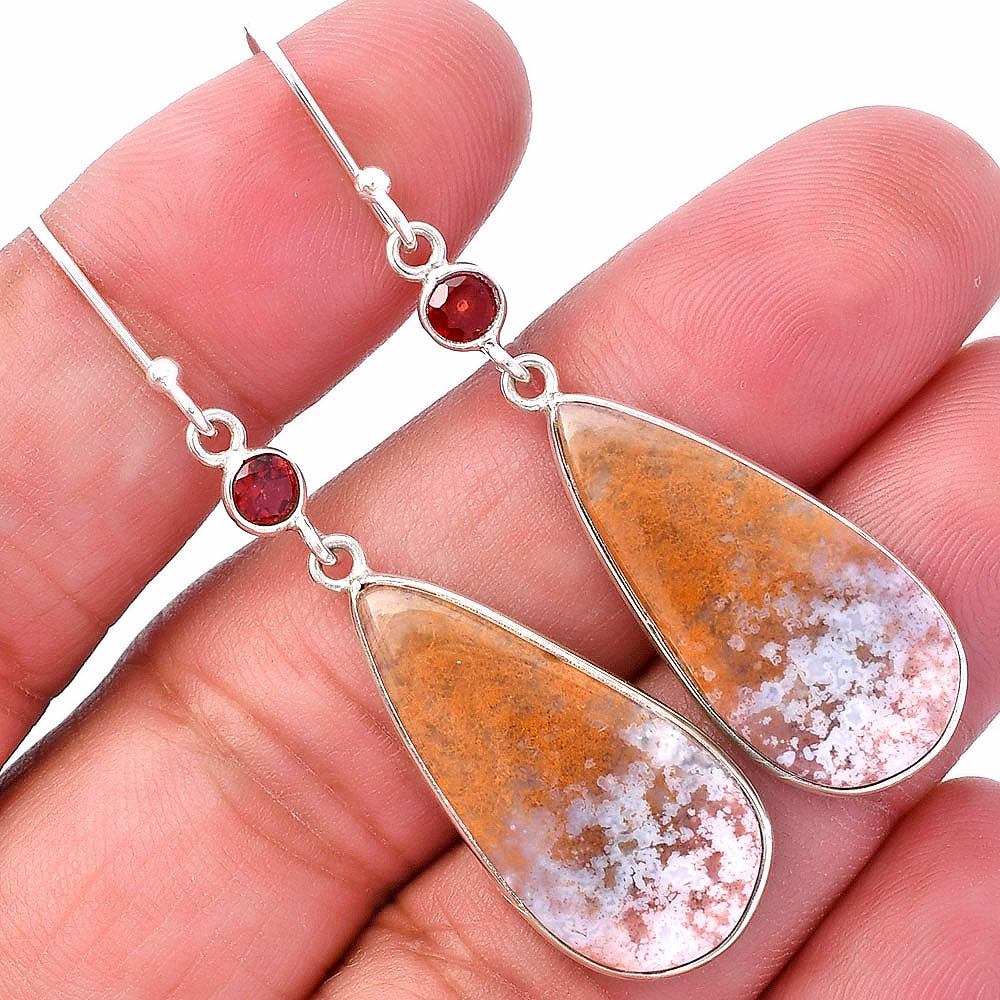 Natural Red Moss Agate & Garnet Earrings E-1002 SDE80692