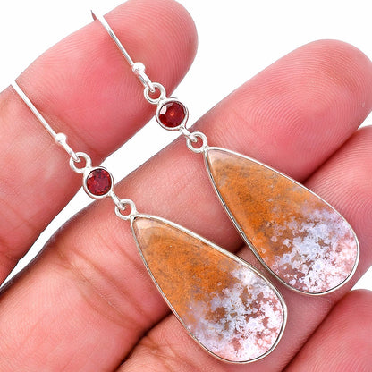 Natural Red Moss Agate & Garnet Earrings E-1002 SDE80692