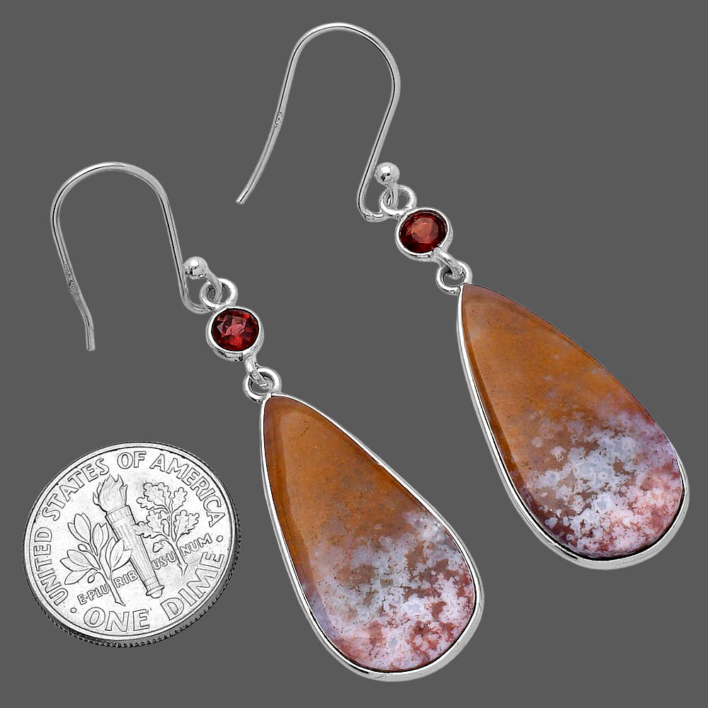 Natural Red Moss Agate & Garnet Earrings E-1002 SDE80692