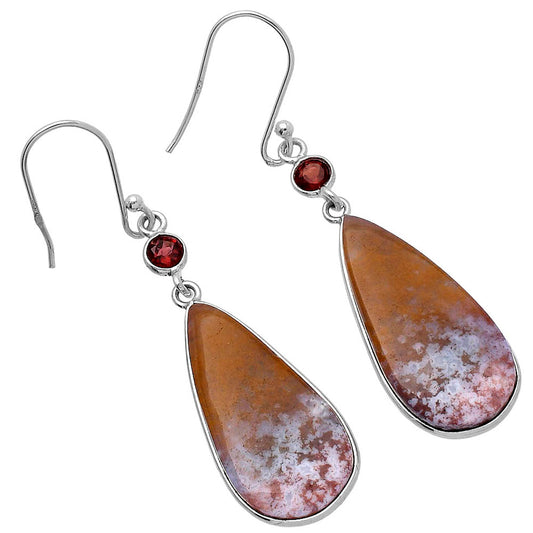 Natural Red Moss Agate & Garnet Earrings E-1002 SDE80692