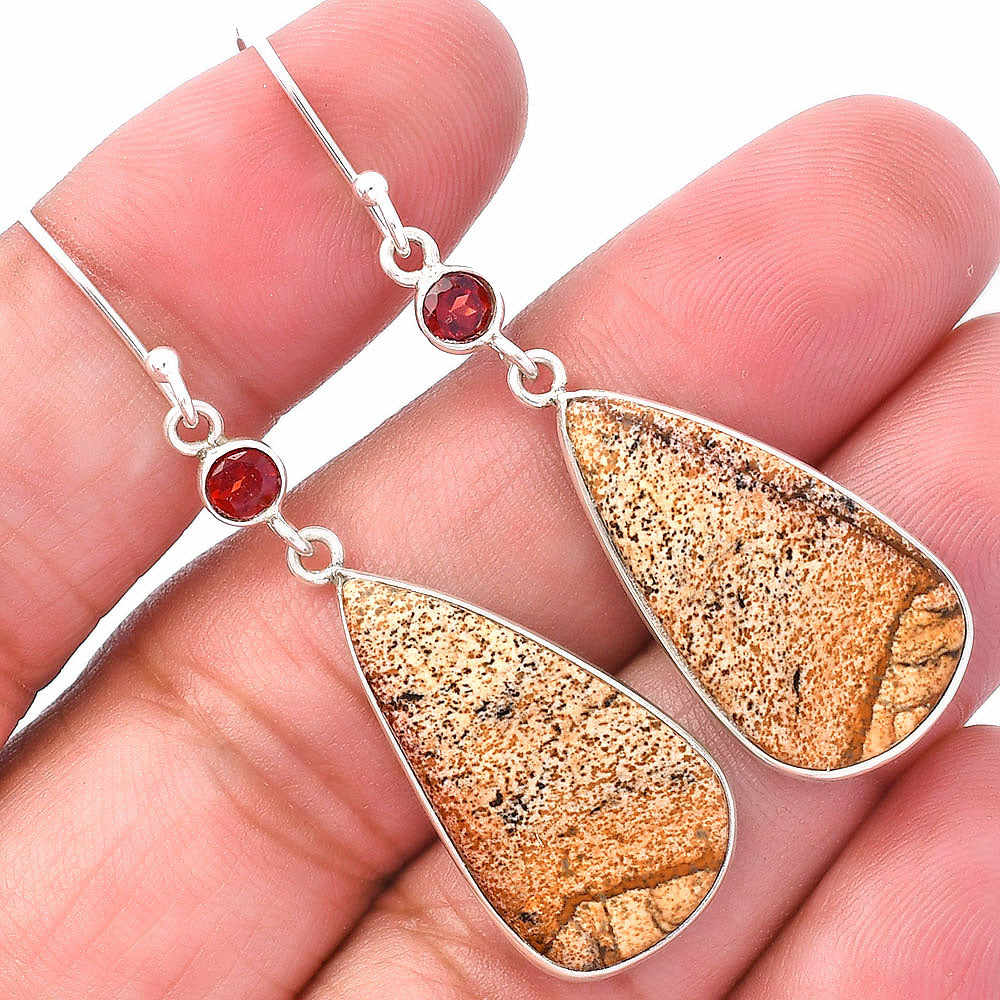 Natural Picture Jasper & Garnet Earrings E-1002 SDE80732