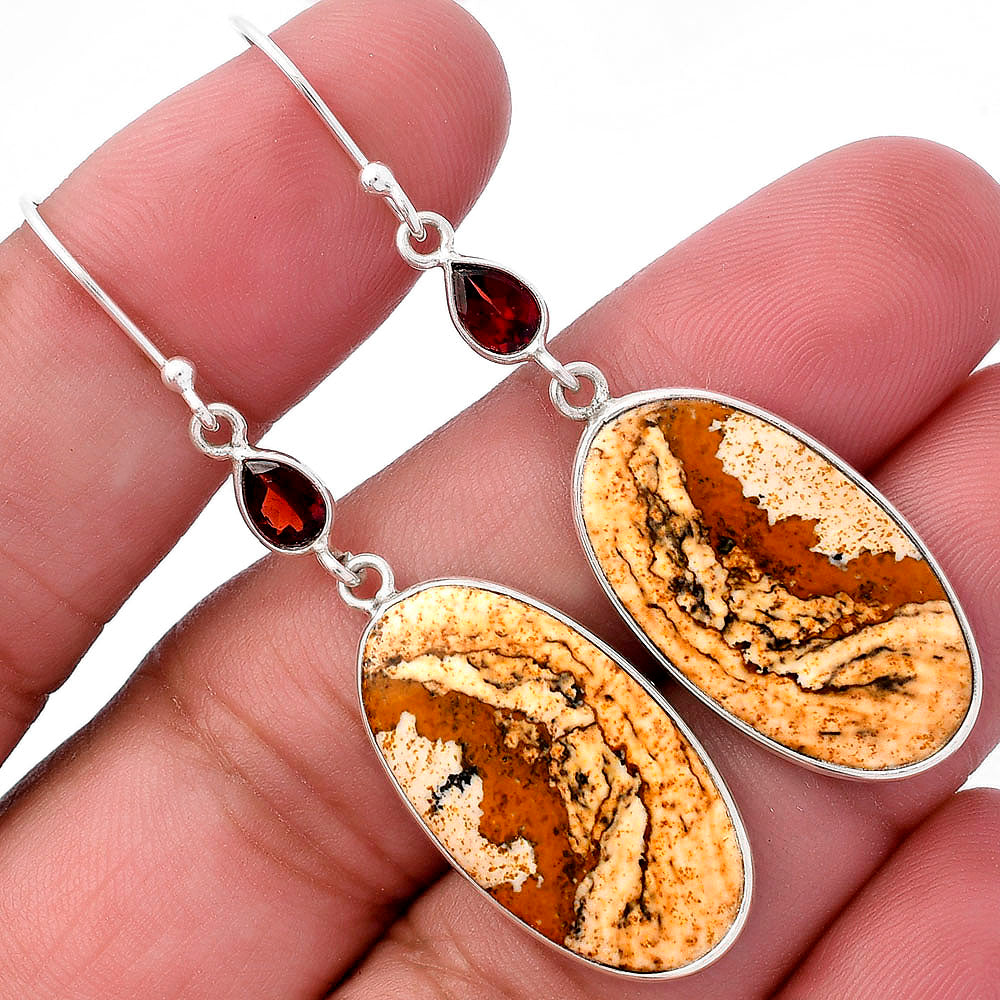 Natural Picture Jasper & Garnet Earrings E-1002 SDE80852