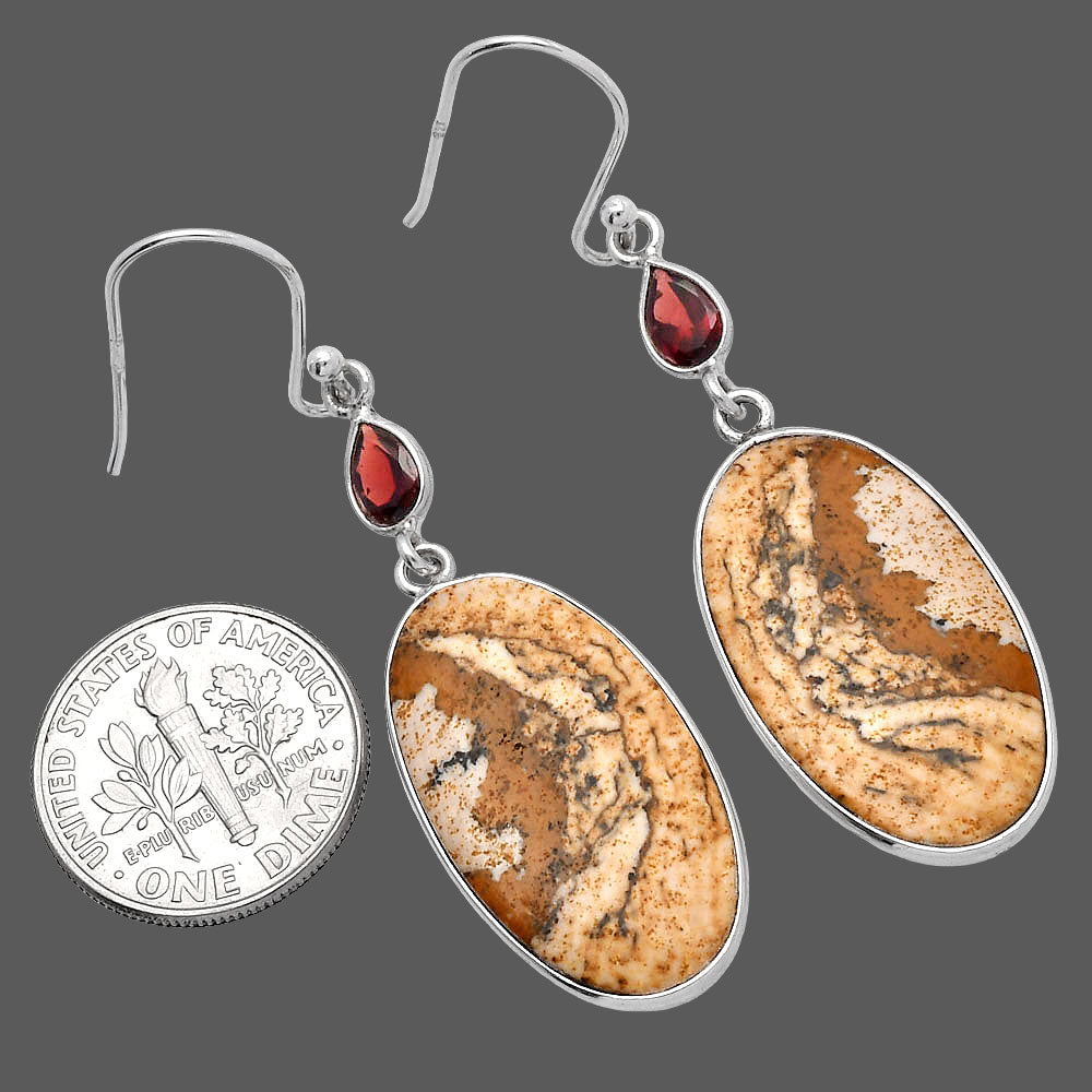 Natural Picture Jasper & Garnet Earrings E-1002 SDE80852