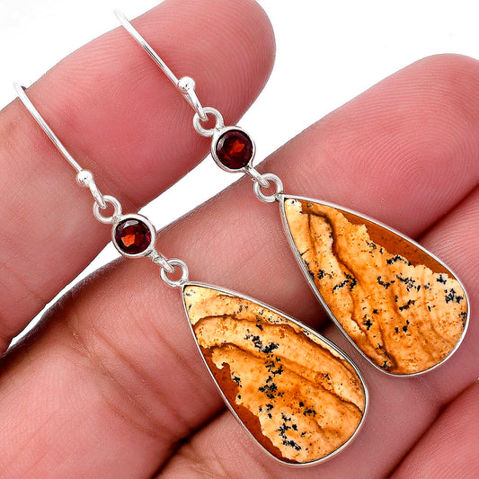Natural Picture Jasper & Garnet Earrings E-1002 SDE80853