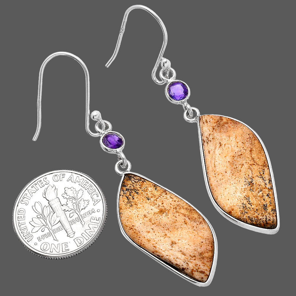 Natural Picture Jasper & Amethyst Earrings E-1002 SDE80865