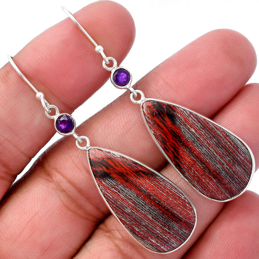 Natural Snake Skin Jasper & Amethyst Earrings E-1002 SDE80891
