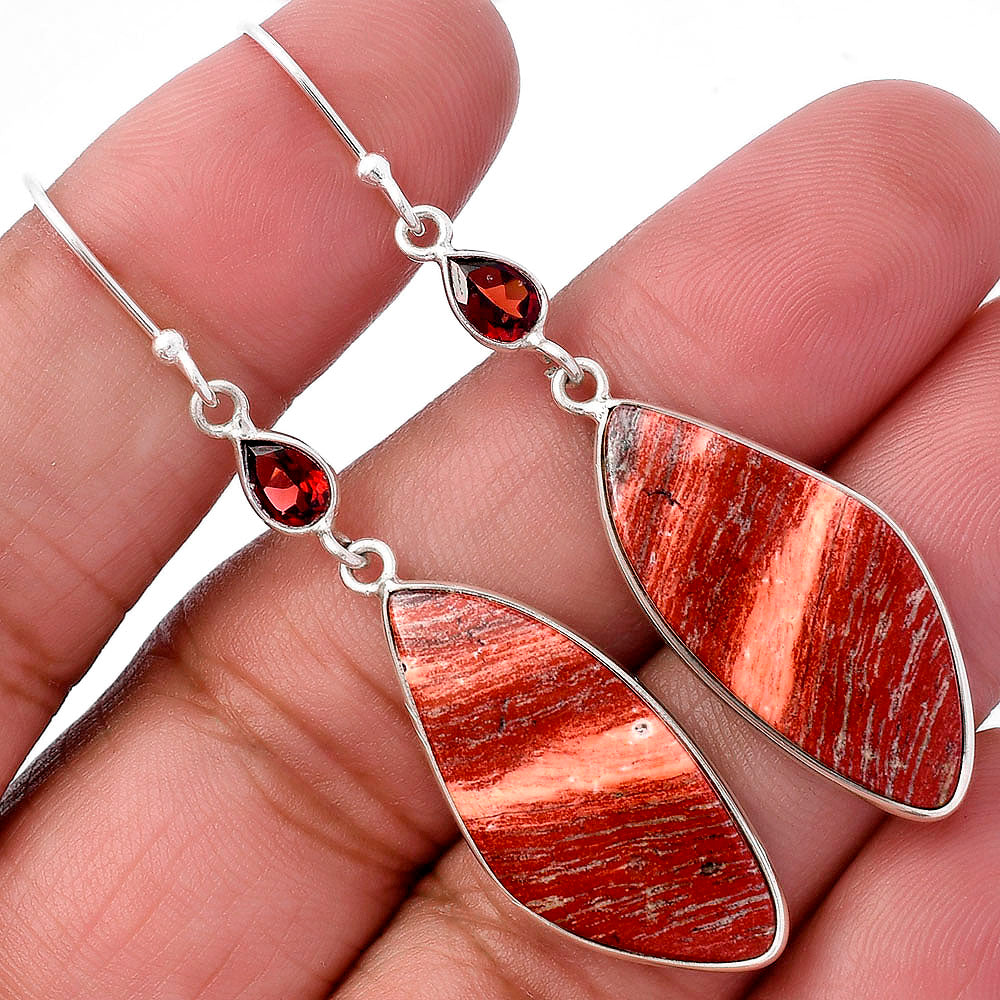 Natural Snake Skin Jasper & Garnet Earrings E-1002 SDE80904