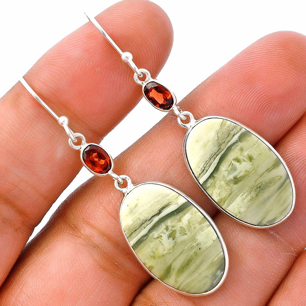 Natural Serpentine & Garnet Earrings E-1002 SDE81621