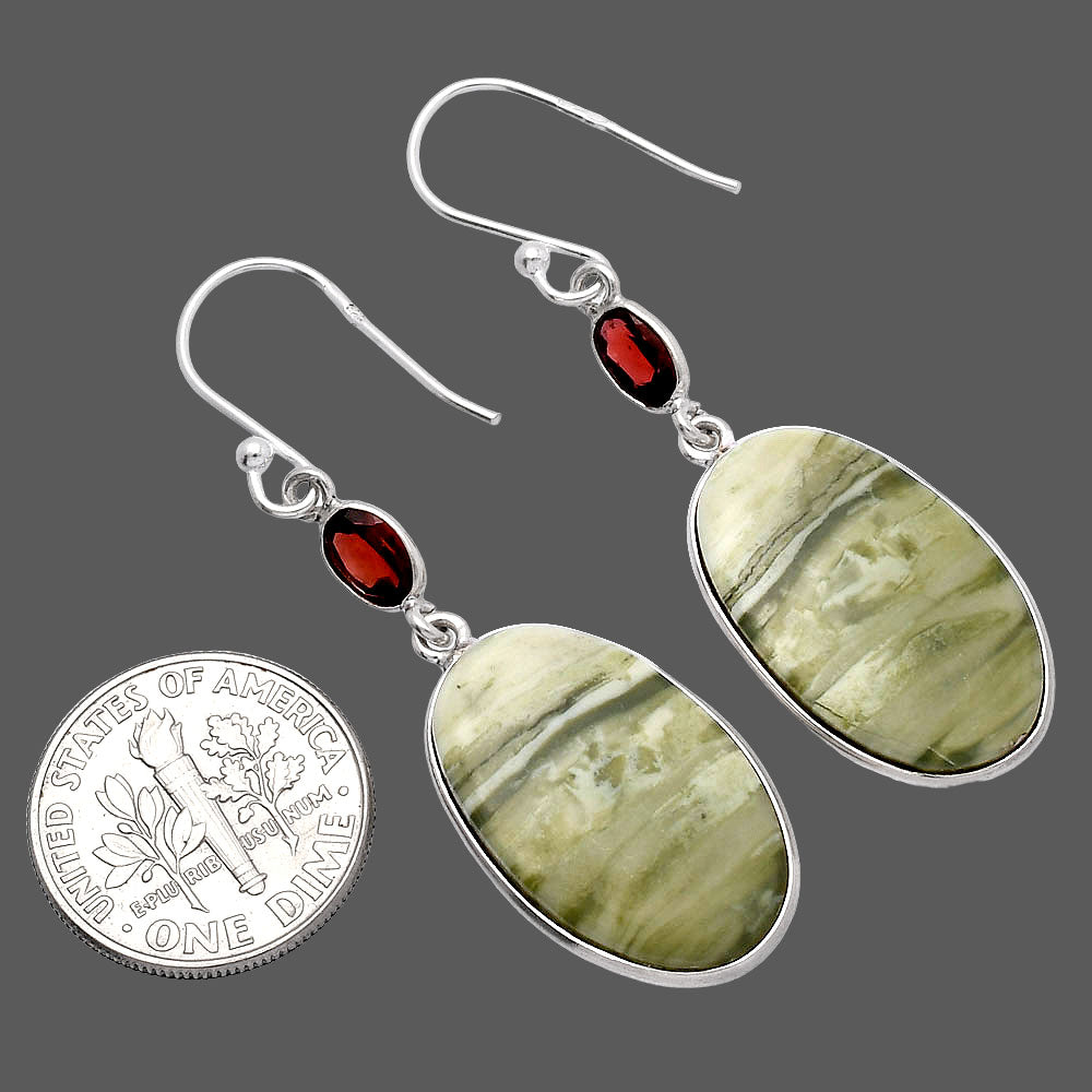 Natural Serpentine & Garnet Earrings E-1002 SDE81621