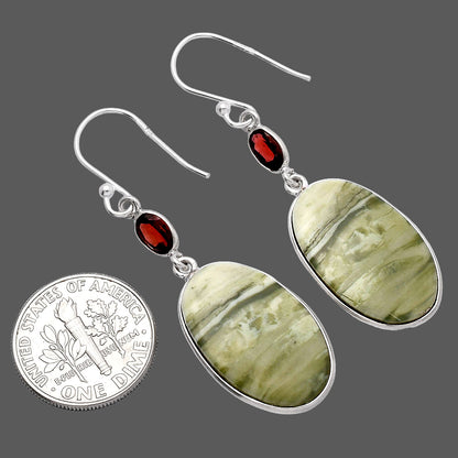 Natural Serpentine & Garnet Earrings E-1002 SDE81621