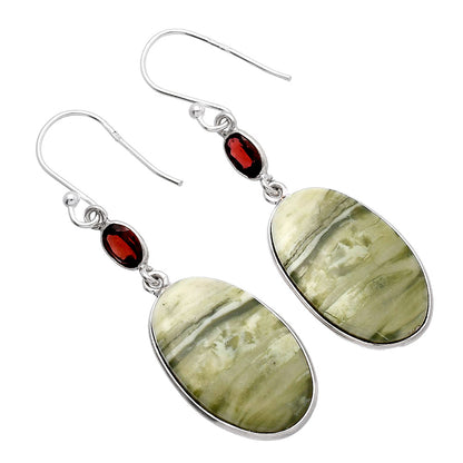 Natural Serpentine & Garnet Earrings E-1002 SDE81621