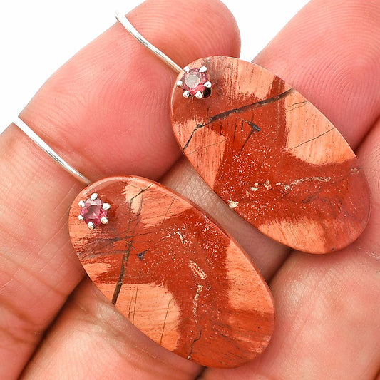 Natural Snake Skin Jasper & Garnet Earrings E-1082 SDE82000
