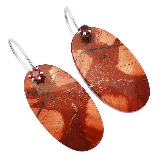 Natural Snake Skin Jasper & Garnet Earrings E-1082 SDE82000