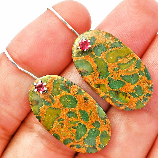 Natural Bamboo Jasper & Garnet Earrings E-1082 SDE82002