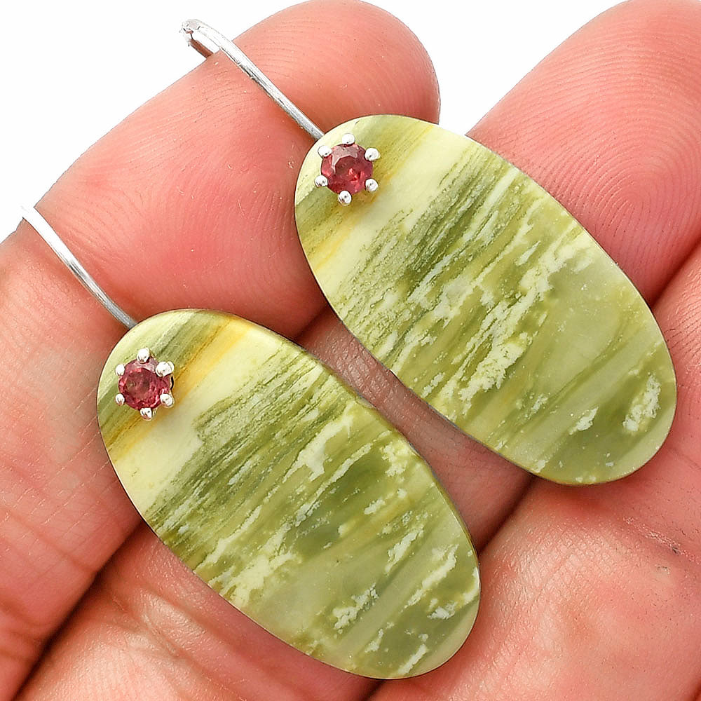 Natural Serpentine & Garnet Earrings E-1082 SDE82018