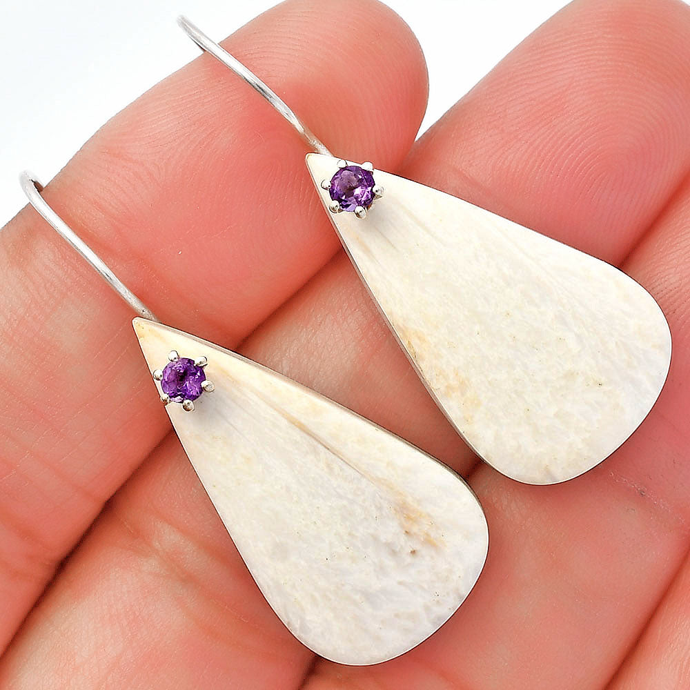 Natural White Scolecite & Amethyst Earrings E-1082 SDE82046