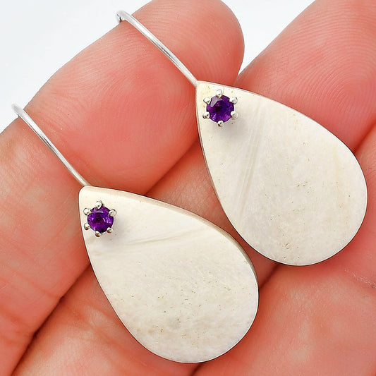 Natural White Scolecite & Amethyst Earrings E-1082 SDE82047