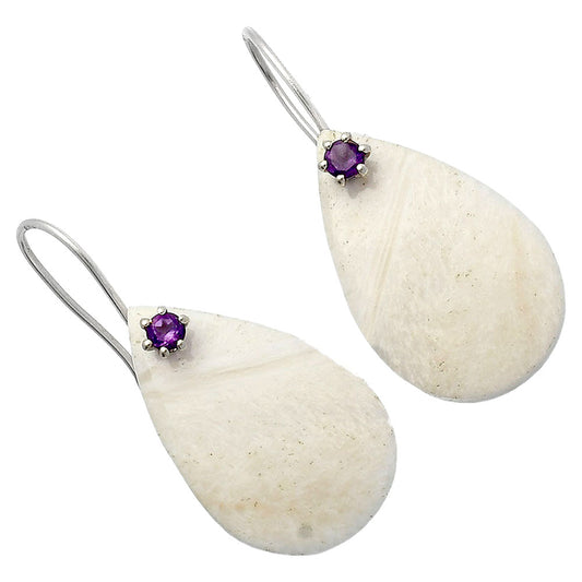 Natural White Scolecite & Amethyst Earrings E-1082 SDE82047