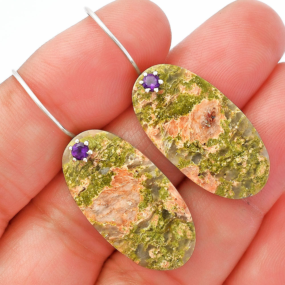 Natural Unakite & Amethyst Earrings E-1082 SDE82050