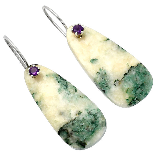 Tree Weed Moss Agate & Amethyst Earrings E-1082 SDE82053