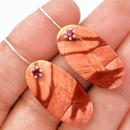 Natural Snake Skin Jasper & Garnet Earrings E-1082 SDE82061