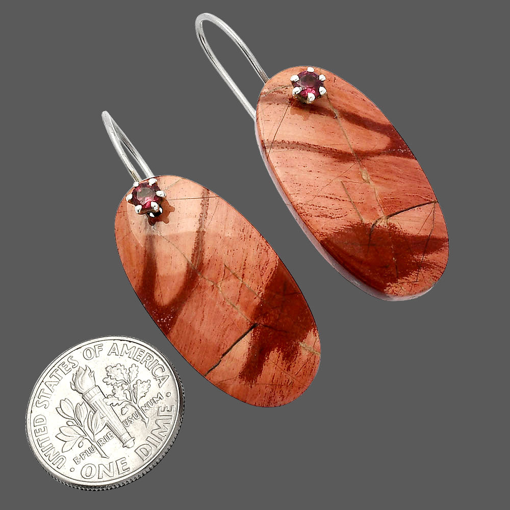 Natural Snake Skin Jasper & Garnet Earrings E-1082 SDE82061