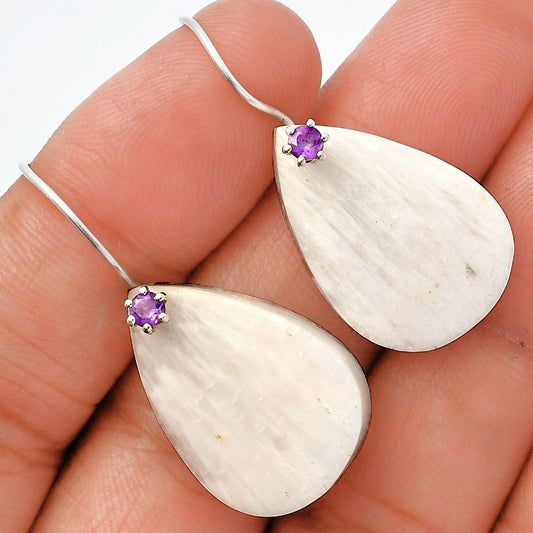 Natural White Scolecite & Amethyst Earrings E-1082 SDE82068